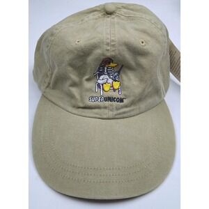 Super Unicom Hat Cap Aviation Duck Logo Beige Leather Strap Back Adjustable